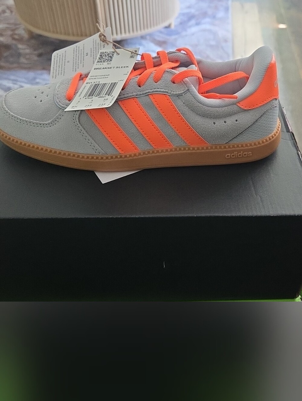 New In Box Adidas Breaknet Sleek Kids Sneakers Gray Orange Gum Sole Size 6.5